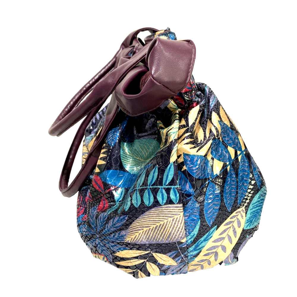 Vintage Bueno Purse Satchel Handbag Wet Look Unique Multi Color Floral Ruffles - Picture 3 of 11